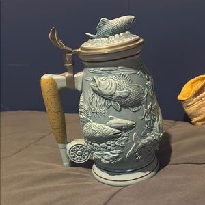 Avon Decorative Fish Themed Ceramic Stein in Blue Gray